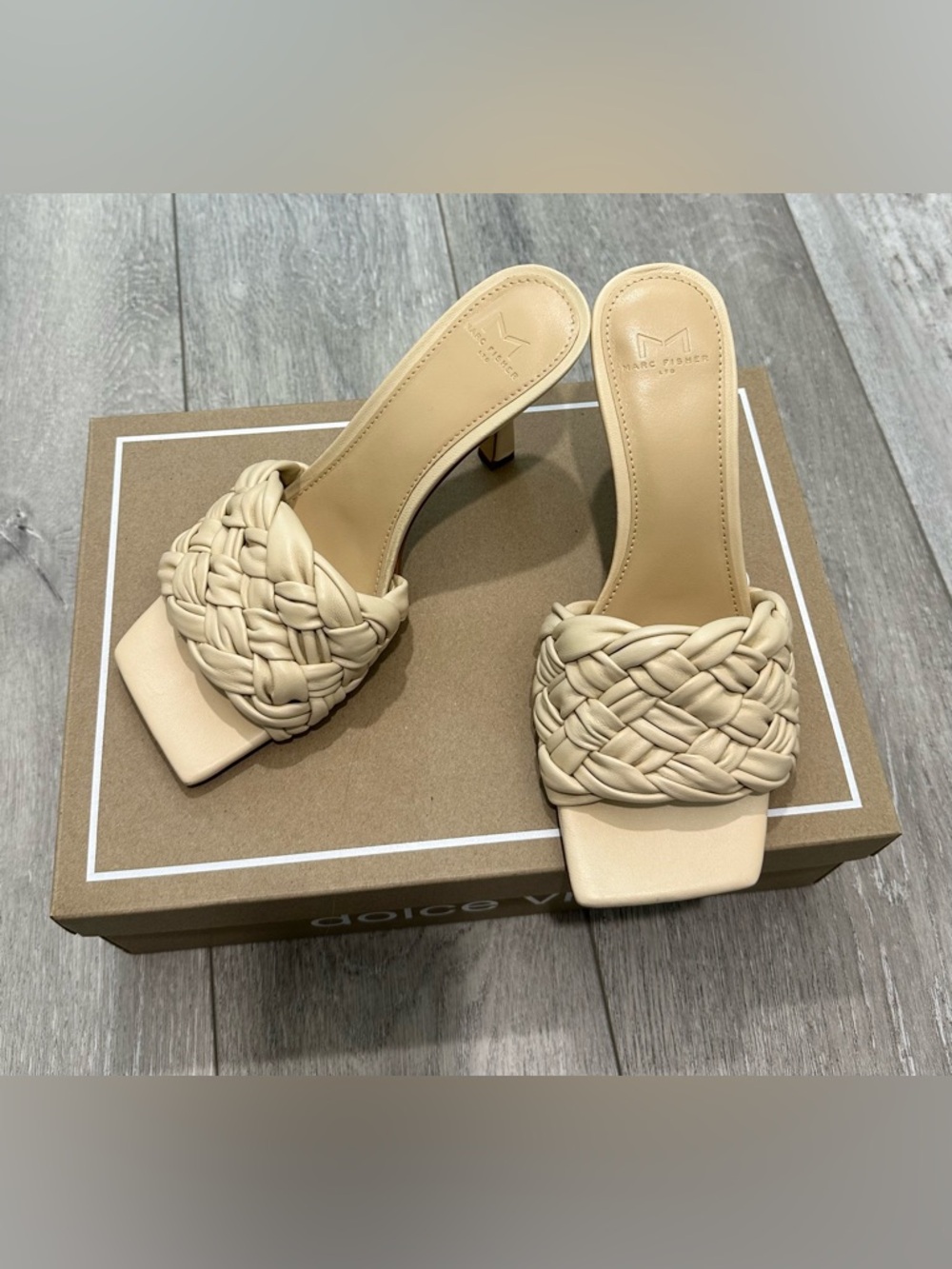 Marc Fisher Draya Braided Leather Mule In Nude
